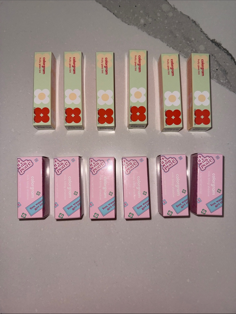 Never Opened Fruity Glass Lip Tint Joyful Tomato and Colorgram Bling Shadow Gold